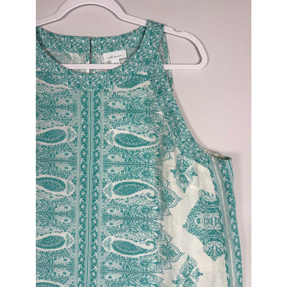 J. Jill Love Linen Aqua Paisley Dress Large Beachy Resortwear Boho Chic NWT - Picture 5 of 11
